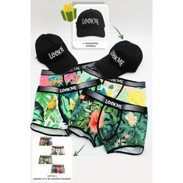Pack 4 Boxer LM2402-67 LOOKME + 2 Casquettes Offertes